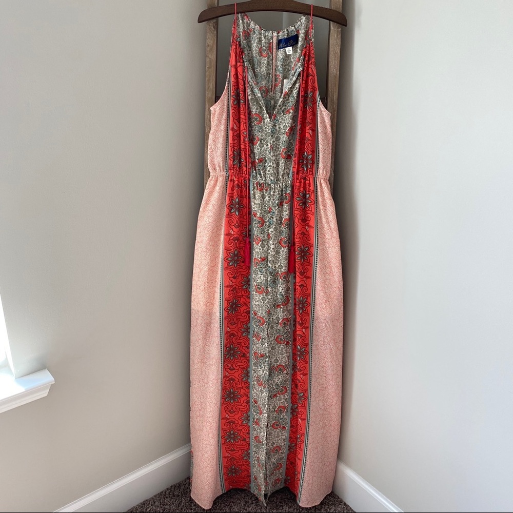 NWT Blue Rain Coral Floral Maxi Dress Small